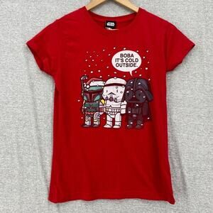 Star Wars Shirt Youths Large Red Boba It's Cold Outside Graphic Short Sleeve Tee